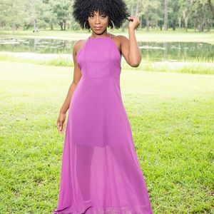 PURPLE SLEEVELESS MAXI CHIFFON DRESS W CRISS-CROSS